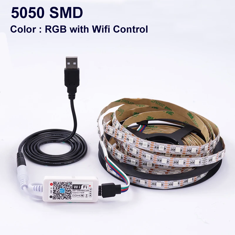 Wifi Control LUCKY светодиодный 5 в светодиодный USB ТВ ПОДСВЕТКА светодиодный светильник водонепроницаемая лента 5050 SMD Гибкая RGB лента с пультом дистанционного управления 24 ключа 3 ключа Wifi - Испускаемый цвет: Wifi Control