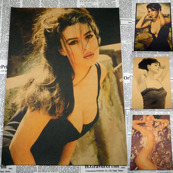Плакат Monica Bellucci Italy - сексуальная актриса, звезда кино, изготовленный из крафт-бумаги в ретро-стиле.