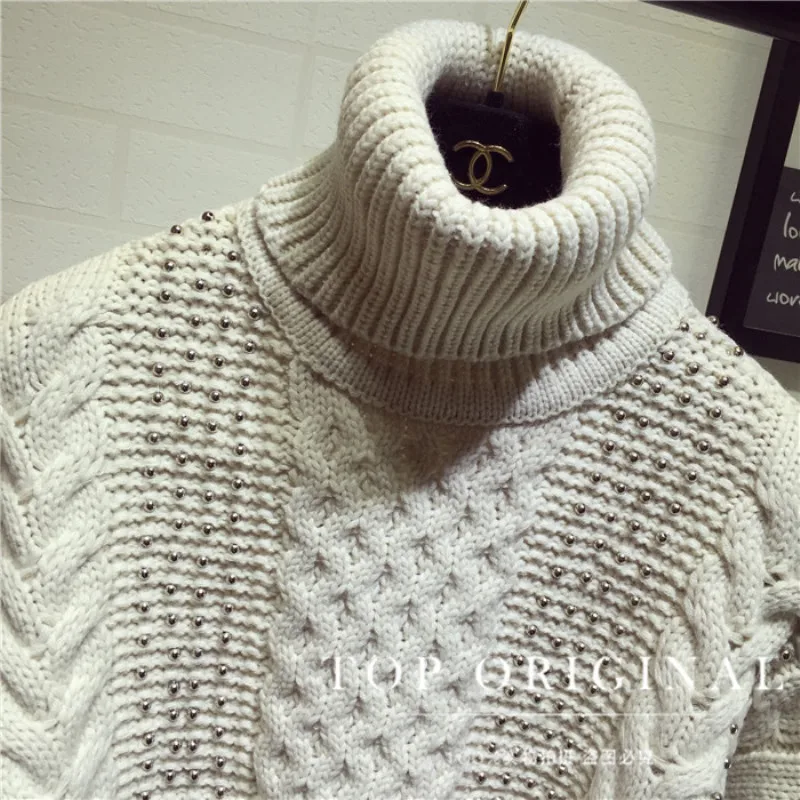 2019 Real Jumper Pullover Women Sweater The New Female Manual Order Bead Cord Knitting Brief Paragraph Raglan Sleeve Turtleneck | Женская