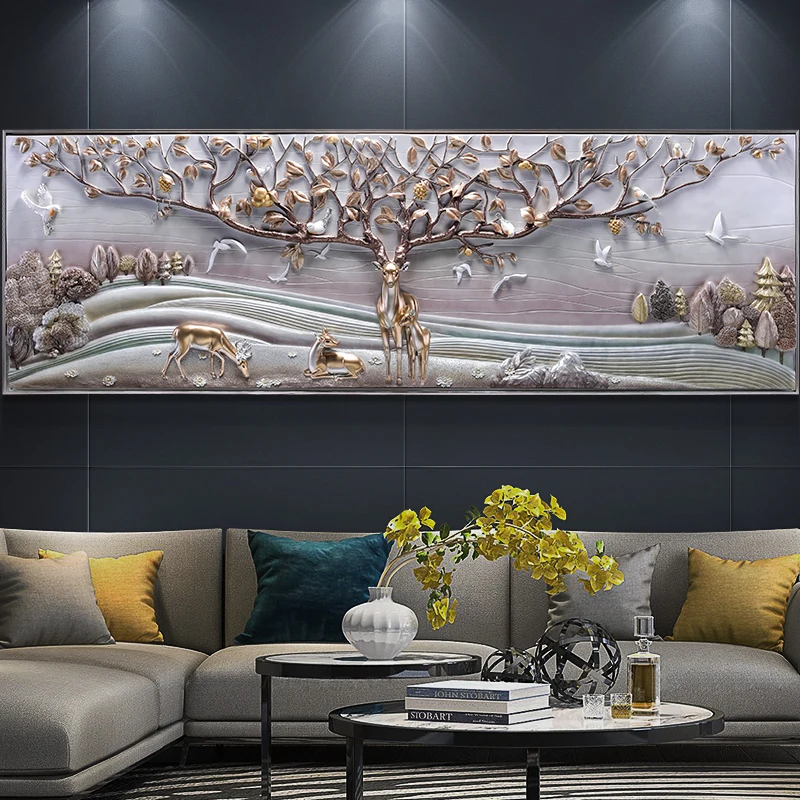 

Living Room Decorative Painting 3D Three-dimensional Embossed Sofa Background Wall Painting European Light Luxury Bedroom Mural