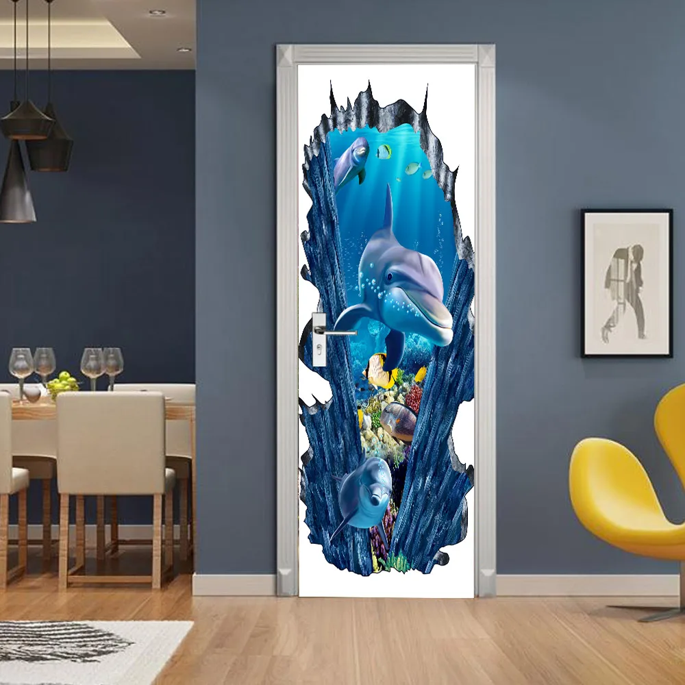 

3D creative Smiling arctic wolf door stickers wall stickers self-adhesive waterproof removable