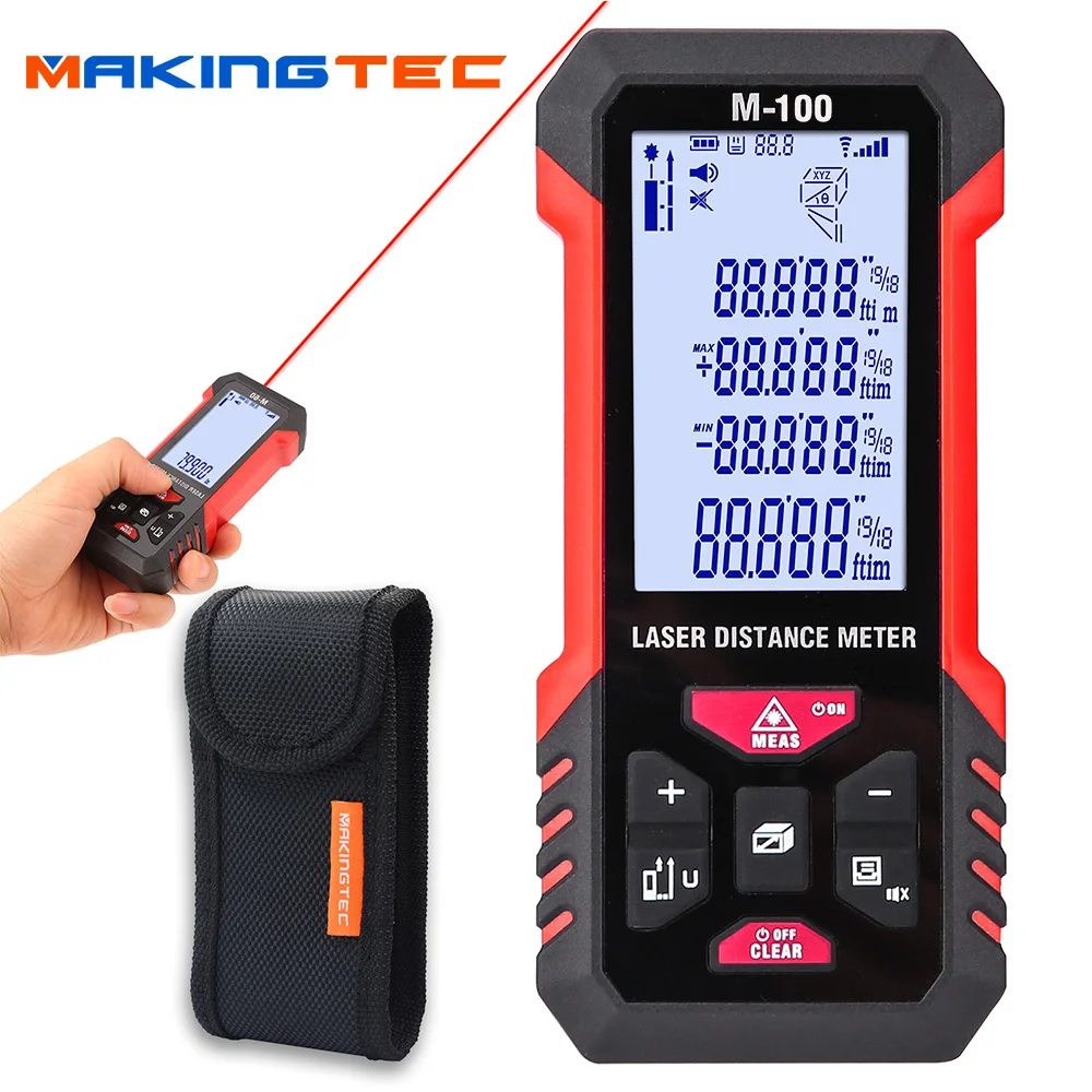 MAKINGTEC Laser Distance Meter 100m Laser Tape Measure Electronic Roulette Digital Measuring Tape Laser Rangefinder with Angle