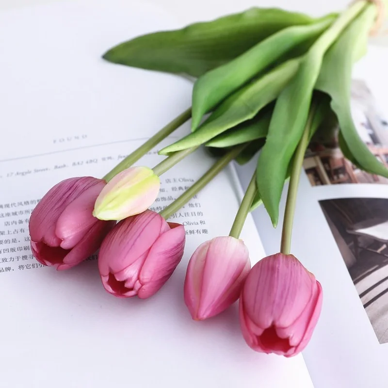 

Luxury Silicone Real touch Tulips Bouquet decorative Artificial Flowers living room decoration flores artificiales