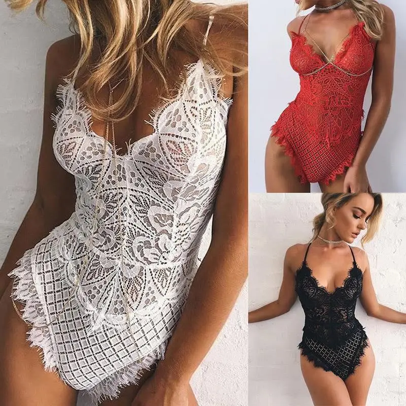 

Women Lace Nightgown Crotchlace Bodysuit Lingerie Set Sexy Underwear Nightwear Black HOT Sleepwear
