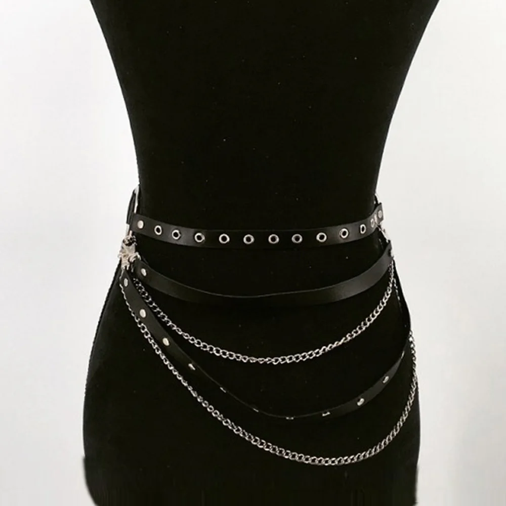 TRODEAM Leather Harness Belts For Women Sexy Chain Belts Stocking Waist Band Sexy Lingerie Female Harness Leg Straps Suspenders