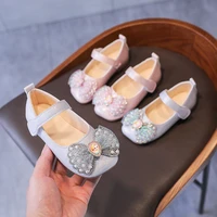 girls princess shoes soft bottom 2022 baby single shoes crystal childrens leather shoes for party sweet bow knot casual flats