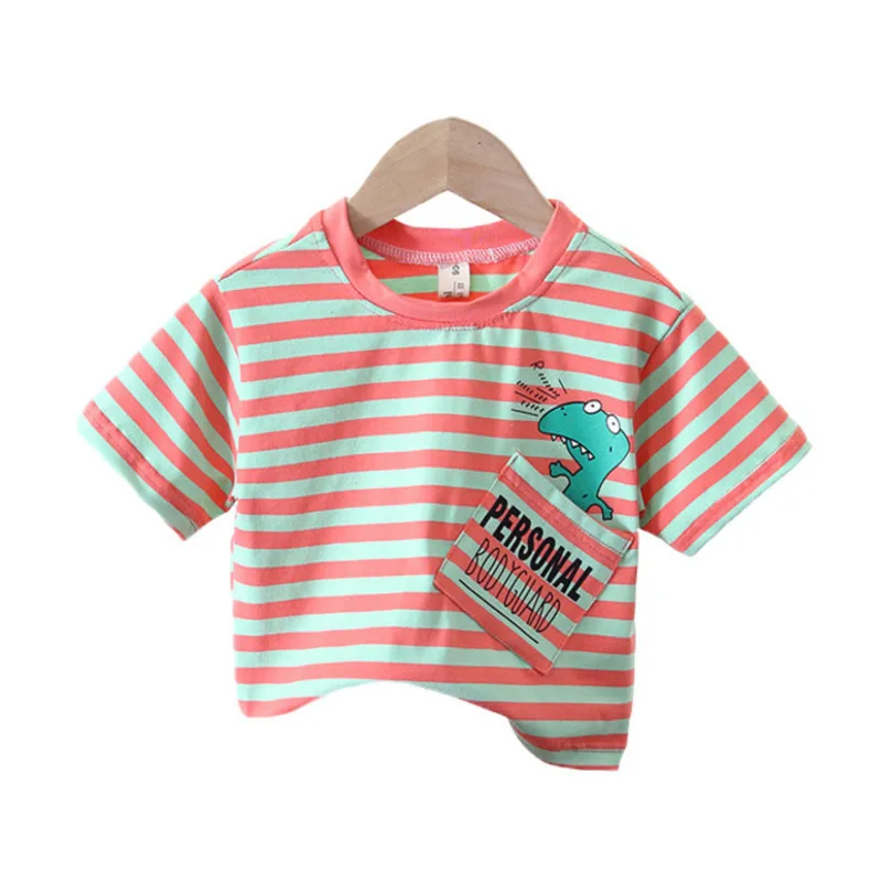 

Summer Children Trendy Clothing Baby Boys Girls CartoonT Shirt Kids Infant Cotton Striped Clothes Toddler Casual Sports Clthing