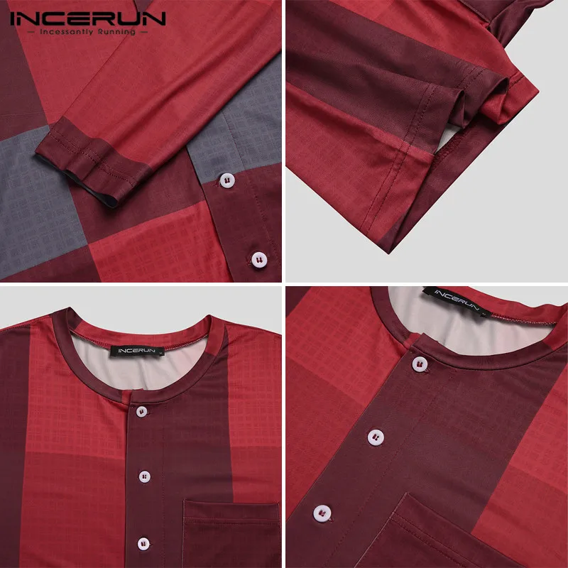 

Men Rompers Pajamas Long Sleeve Button Plaid Cozy Homewear Fitness Jumpsuit Sleepwear Leisure Playsuit Nightwear INCERUN S-5XL