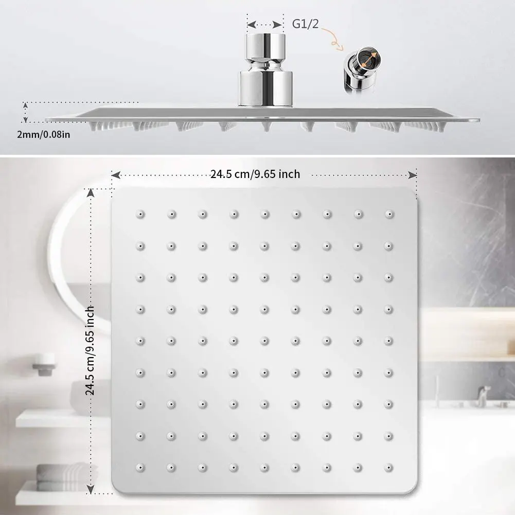 

Rain Shower Head High Pressure Stainless Steel Shower Mixer Bathroom Accessories 10/8inch Bathroom High Pressure Shower Head
