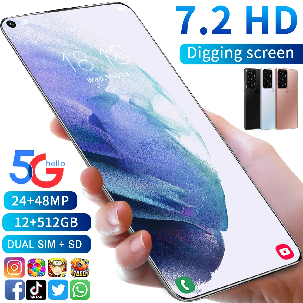 

SANSUMG GALAX S25 Ultra 7.2Inch Screen Mobile Phone Global Version Smartphone Snapdragon888 12+512GB S25 Deca Core Cheap Phone