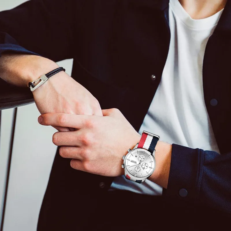 Часы MEGIR мужские с тканевым ремешком повседневные водонепроницаемые военные