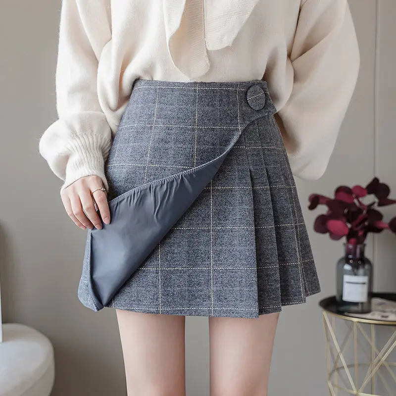

2021 Spring Winter Irregular A Line Plaid Pleated Skirt Women Teen Girls Dance Party High Waisted Short Mini Skirts With Zippers