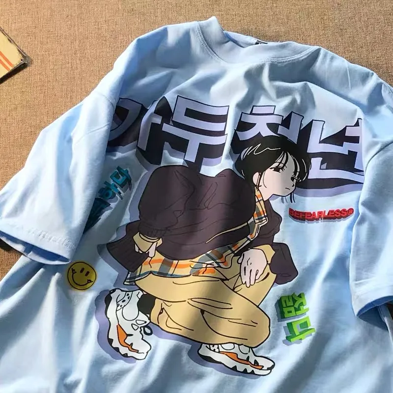 Футболка женская хлопковая с коротким рукавом в стиле хип-хоп принтом Корейском |