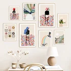 Абстрактный Цвет Цветок монстера девушка Радуга богемский скандинавский стиль настенное искусство холст живопись плакаты и принты декор гостиной