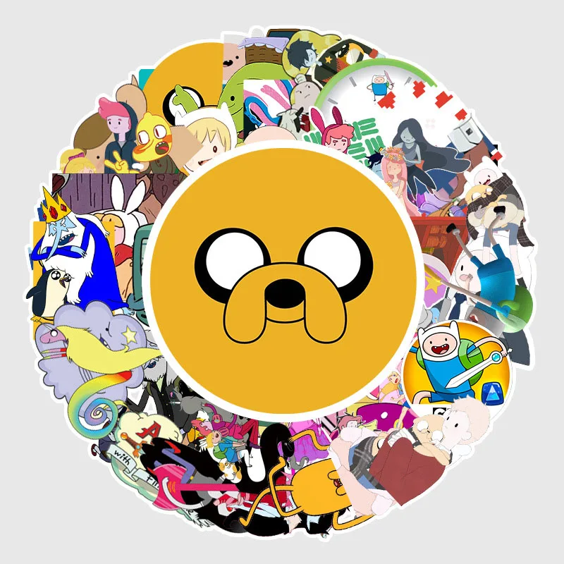 Pegatinas impermeables de dibujos animados para ordenador port&aacute;til, pegatinas de hora de aventura con Finn y Jake, para equipaje, nevera, 10/30/50 Uds.-0