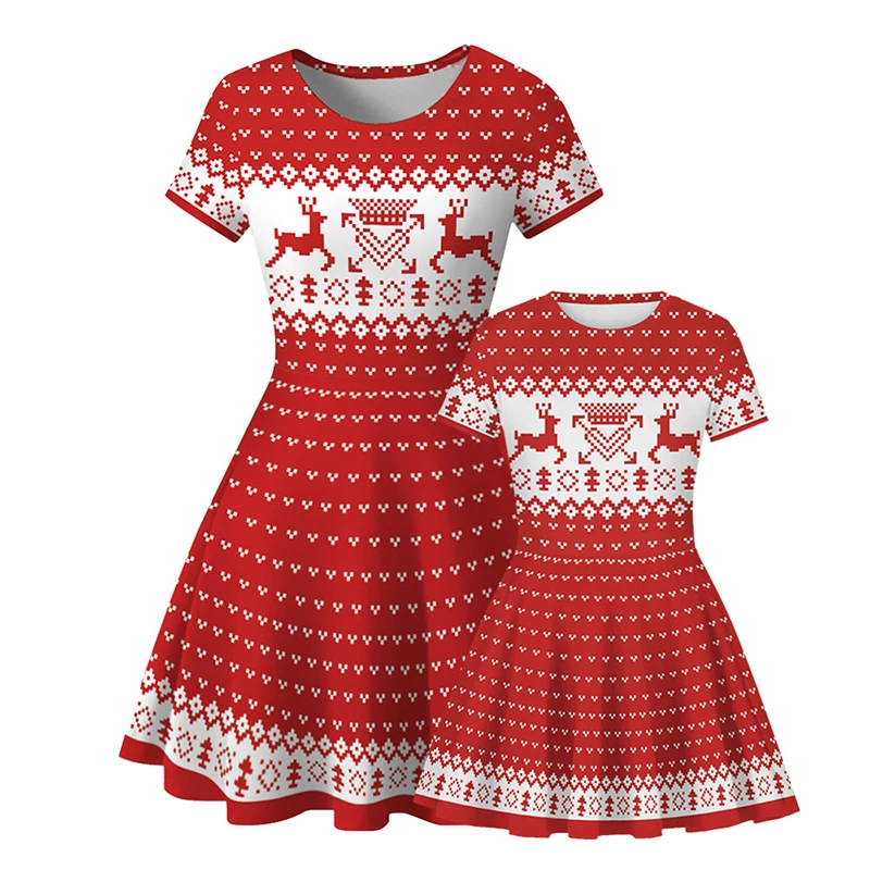 

Рождественские платья для мамы и дочки, милые наряды для семейвечерние для родителей и детей, модное платье для девочек с принтом, одежда дл...