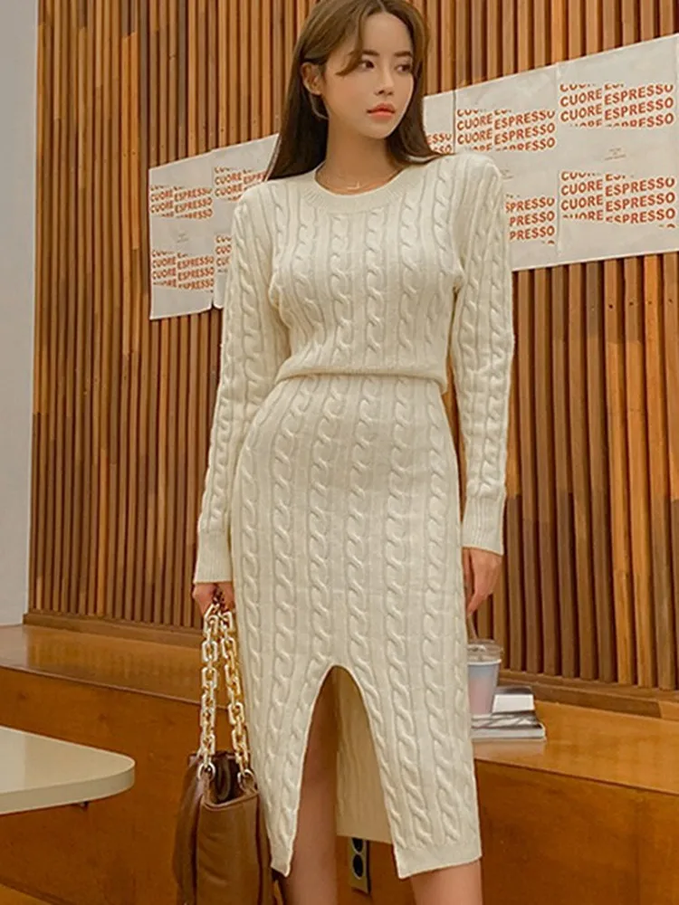 Женское трикотажное платье-свитер с длинным рукавом свободного кроя корейский