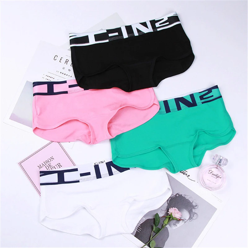 

Ladies' Comfortable Unisex LES Sports Underpants Hip-up Mid-low Waist Crotch Cotton Wide Edge Solid Color A19234