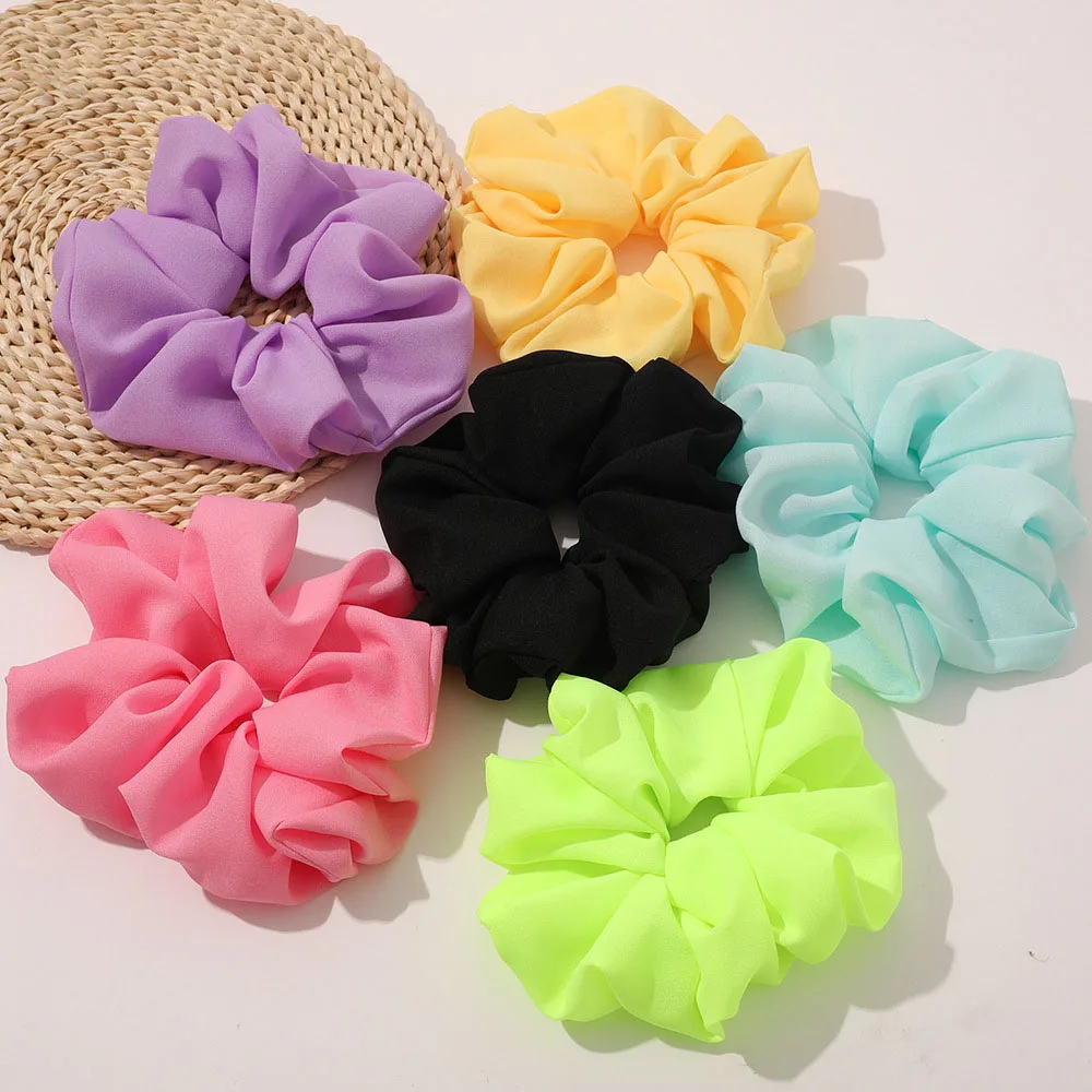 

Large Size 5.6 Inch Women Hair Scrunchies Soft Chiffon Fabric Scrunches Set Colorful Elastic Hair Rope For Girls Ponytail