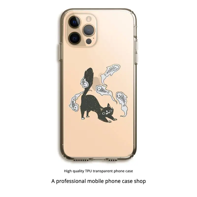 

The Cat And The Fish Phone Case Clear Cover For Iphone 5 6 7 8 11 12 Plus XR X XS SE2020 11/12PRO Max Transparent Cases