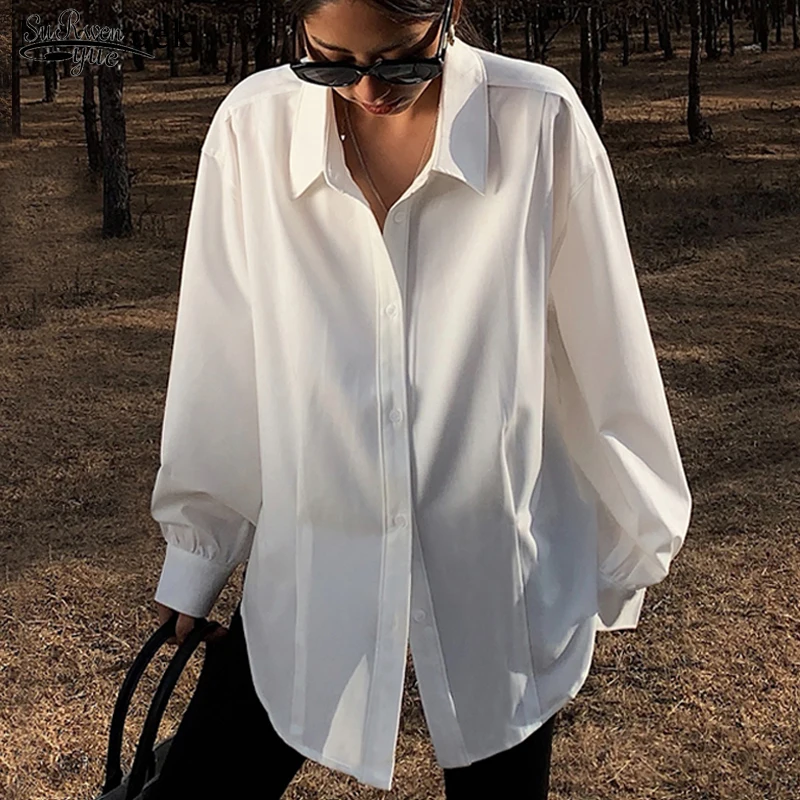

Vintage Women Elegant White Shirt Spring Long Sleeve Oversized Shirt Korean Fashion Office Ladies Blouse Women Top Female 18347