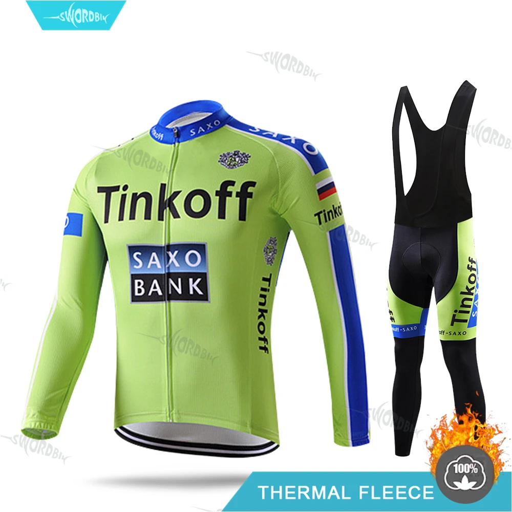Велоспорт одежда для мужчин Pro Team Велоспорт трикотажный комплект Tinkoff Мужская зимняя одежда флуоресцентный цвет Тепловая флисовая одежда комплект с длинными рукавами MTB Uninform