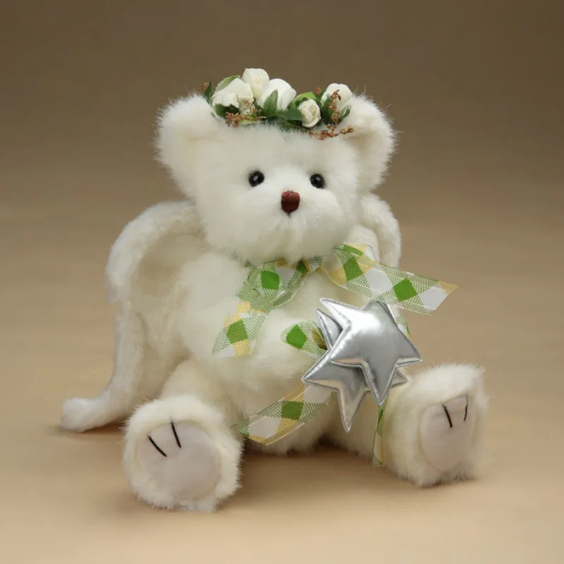 

26cm Creative Lucky Teddy Bear Christmas gift Cute White Little Angel Wings Teddy Bear plush children toy doll can sit and stand