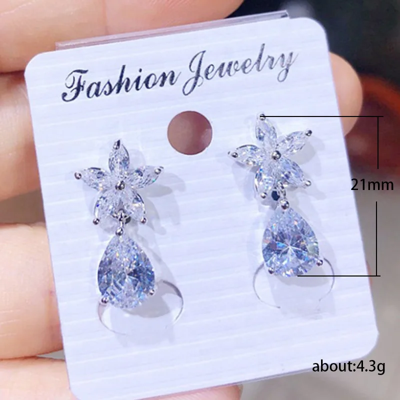 

Luxury Silver Color Brilliant Cubic Zirconia Water Drop Earrings for Women Wedding Aesthetic Female Party Fashion Jewelry