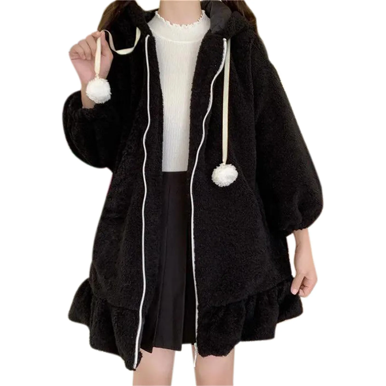 

Winter Japanese Cute Rabbit Ears Large Size Sweater Jacket Ute Bunny Printed Girl Hoodie Casual Long Sleeve Sweatshirt Pullover