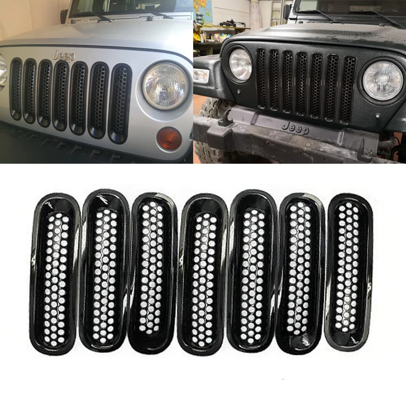 7 шт. передняя решетка крышка вставка сетка гриль для Jeep Wrangler TJ JK 2007 2017 матовая