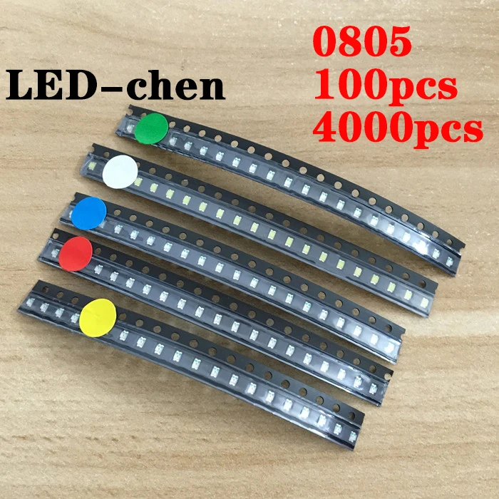 100 шт./лот 3000 0805 SMD LED красный желтый зеленый белый синий оранжевый