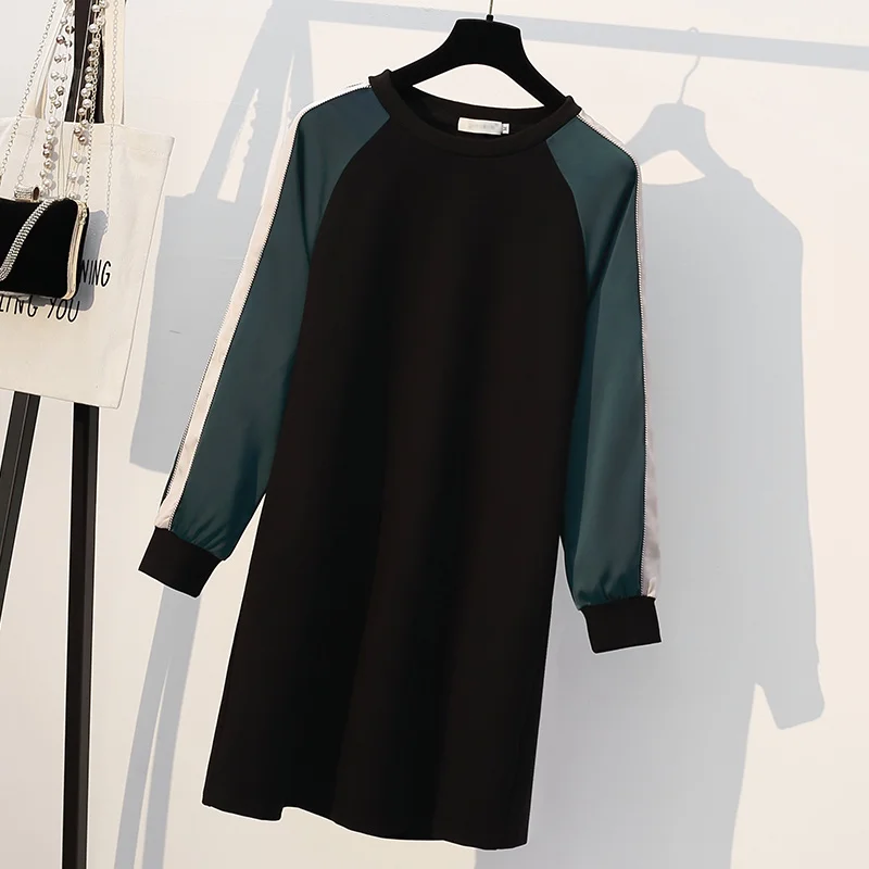 

Large Size Autumn o Neck Long Sleeve Women's Sweatshirt Dress 2021 New Fashion Patchwork Loose Ladies Mini Dress Vestidos Cloth
