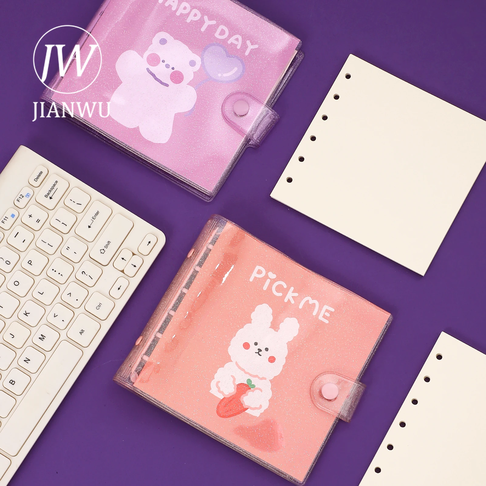 

JIANWU Cute Bear Mini Pearlescent Binder 6 Ring Loose-leaf Hand Book Student Notebook Notepad Kawaii Stationery School Supplies