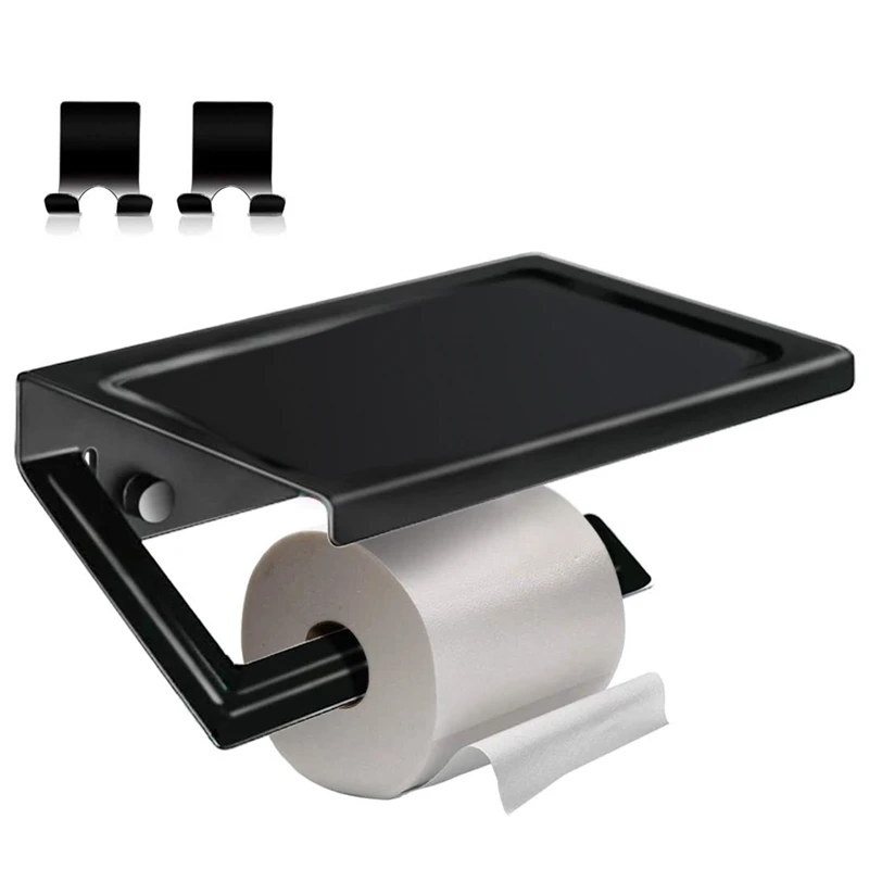 

Матовый черный держатель туалетной бумаги, настенный держатель рулона туалетной бумаги с полкой, настенный держатель для ванной комнаты