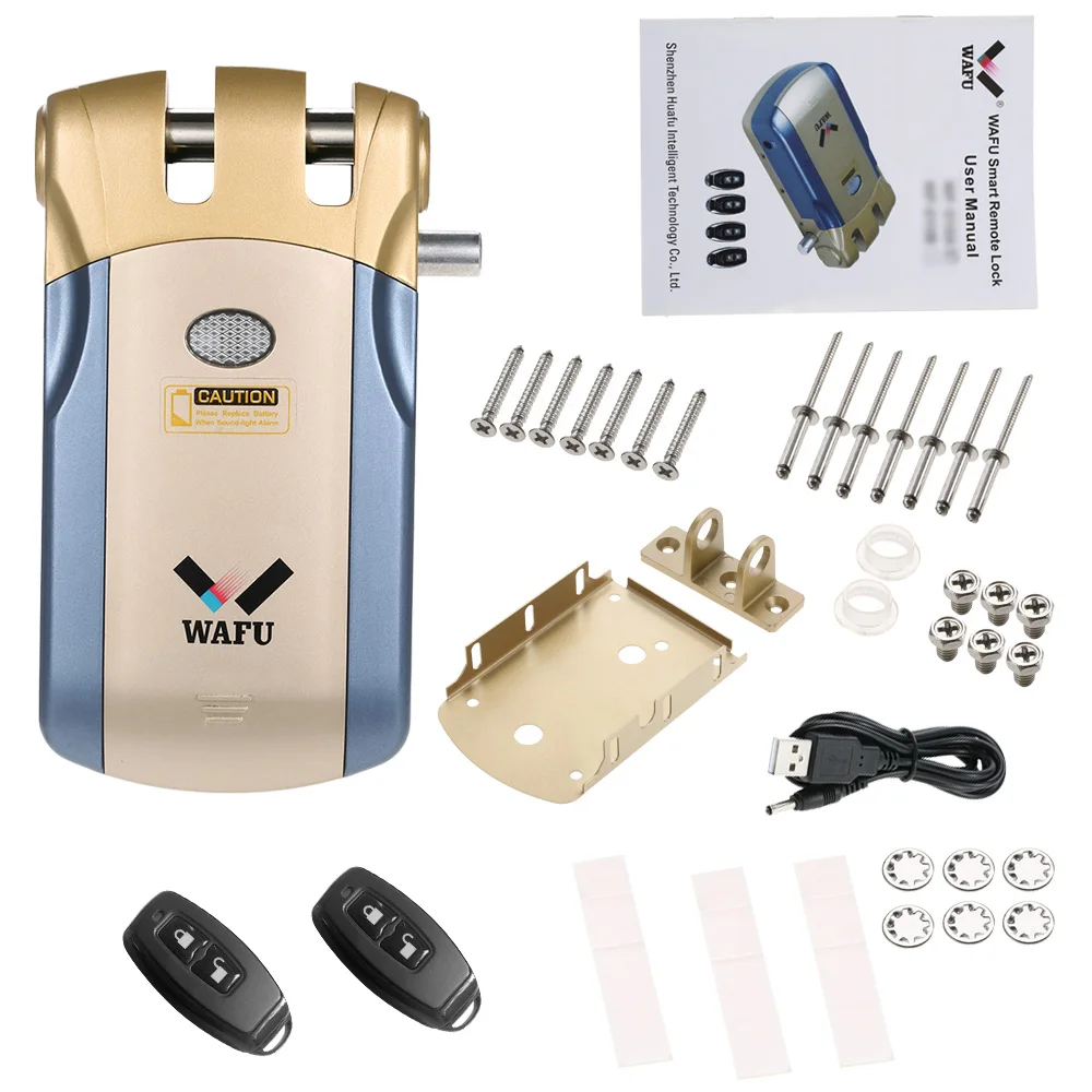 WAFU WF-018, электрический замок, Беспроводной интеллектуальный пульт дистанционного управления, умный замок, безопасность, невидимый, без ключа, дверной вход, интеллектуальный замок - Цвет: 2Key Blue and  Gold