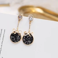 2020 new all match crystal needle dangle drop earrings for women jewelry round black stone lovely elegant female earrings party