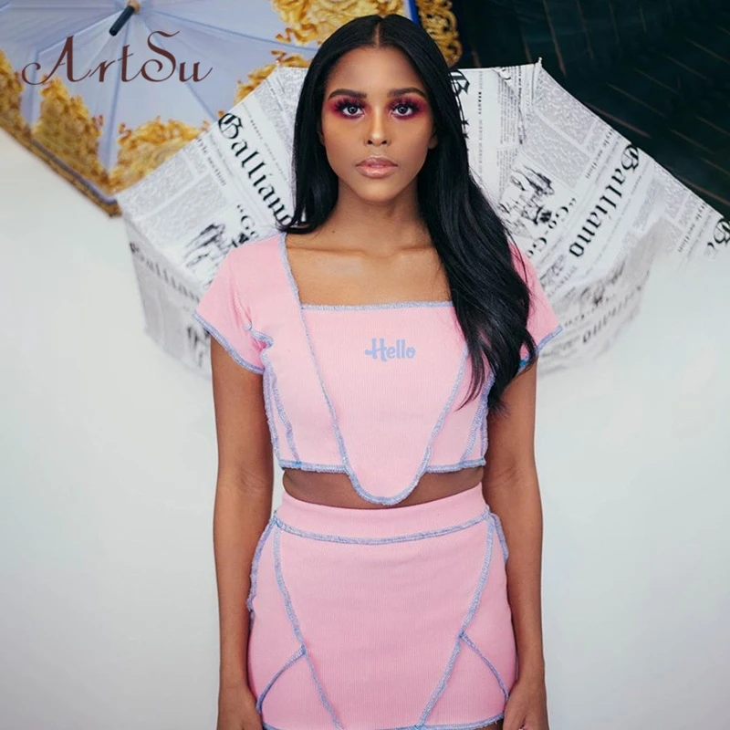 Artsu комплект из двух предметов с принтом Hello укороченный топ мини юбка облегающая