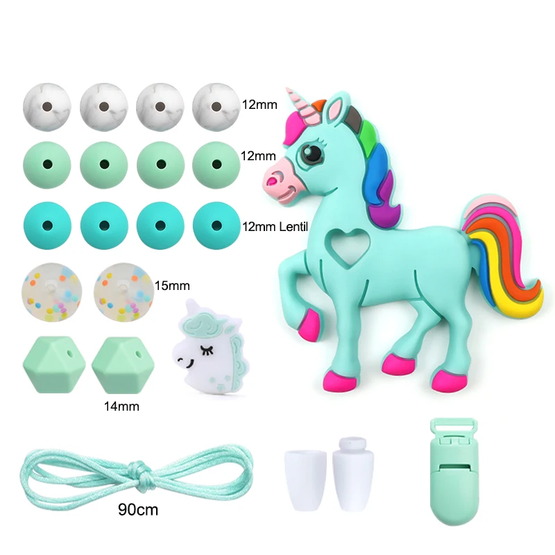 unicorn 3 LOFCA, детский силиконовый прорезыватель, сделай сам, енот, коала, детский прорезыватель, ожерелье, игрушка, мультфильм, соска, цепь, зажим, пищевые Силиконовые Бусины - Окраска металла: unicorn 3