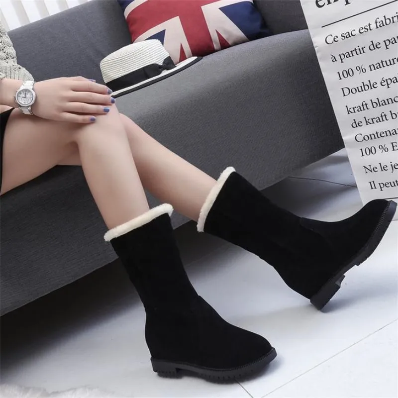 Зимние Теплые ботильоны 2019 удобные плюшевые ботинки женская замшевая обувь с