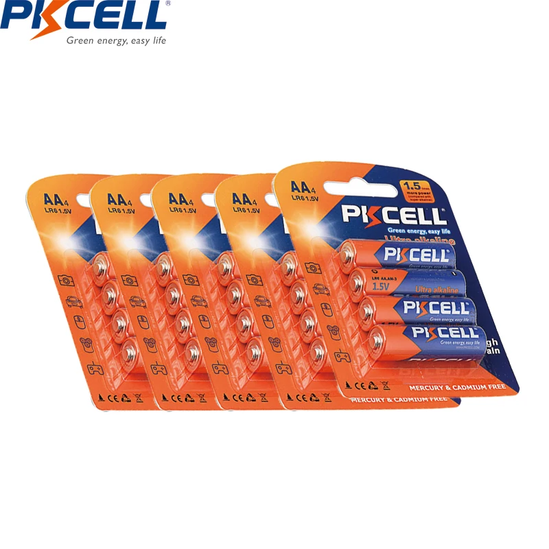 5 шт./20 шт. PKCELL AA LR6 UM3 MN1500 E91 батарея 1,5 В щелочная батарея сухая и первичная батареи Улучшенный аккумулятор R6P 2A