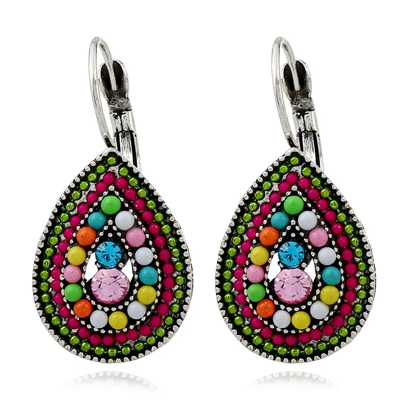 Индийские украшения Этнические серьги Boho старинное серебро Цвет с Фул бусины