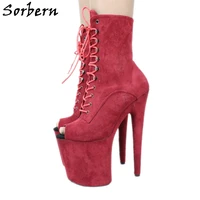 sorbern open toe exotic heels boots women 20cm extreme high short ladies booties customized punk fashion shoe women lace up
