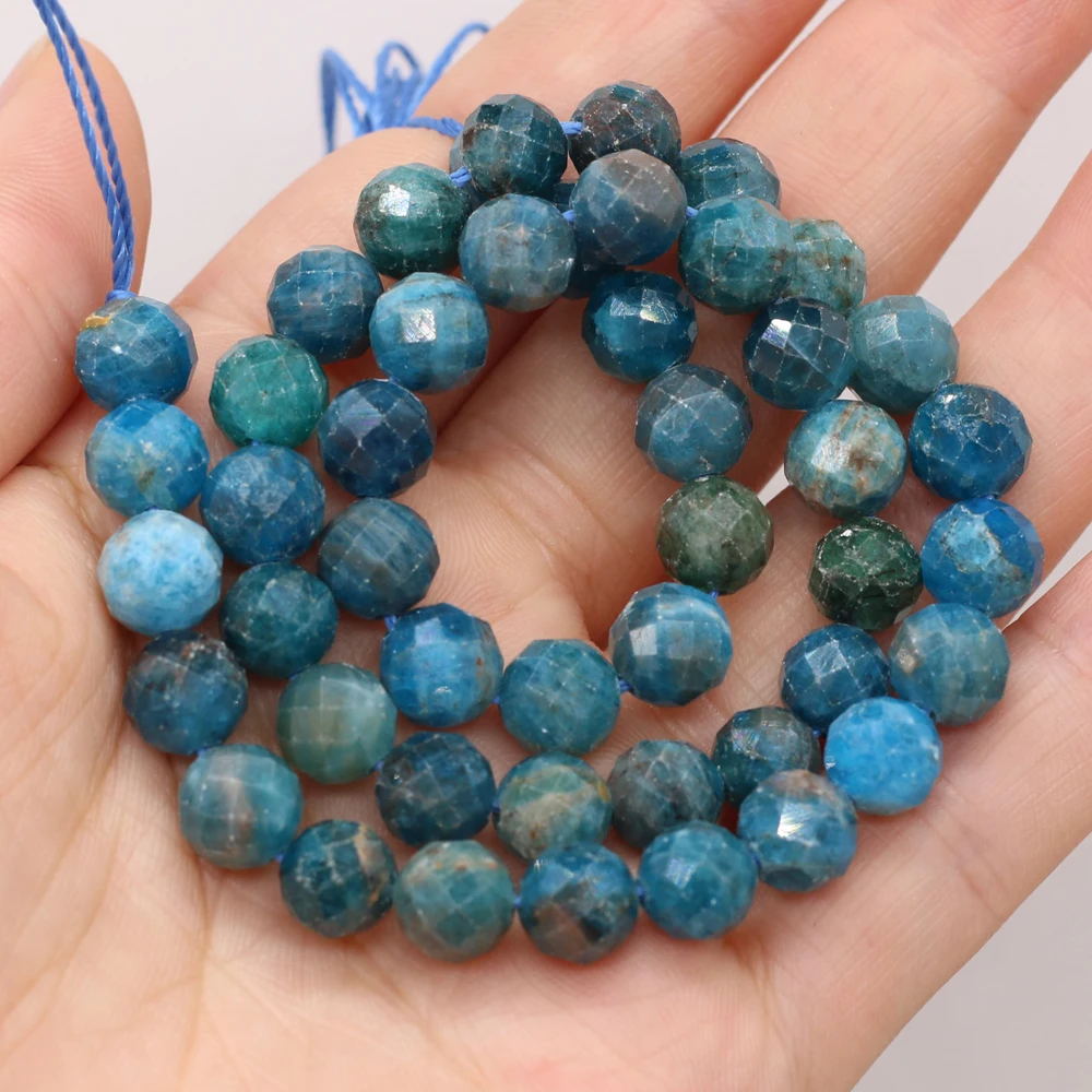 

2021 новинка, оптовая продажа, Натуральный Полудрагоценный камень, апатит, круглый граненый бисер, сделай сам, браслет, ожерелье, ювелирные из...