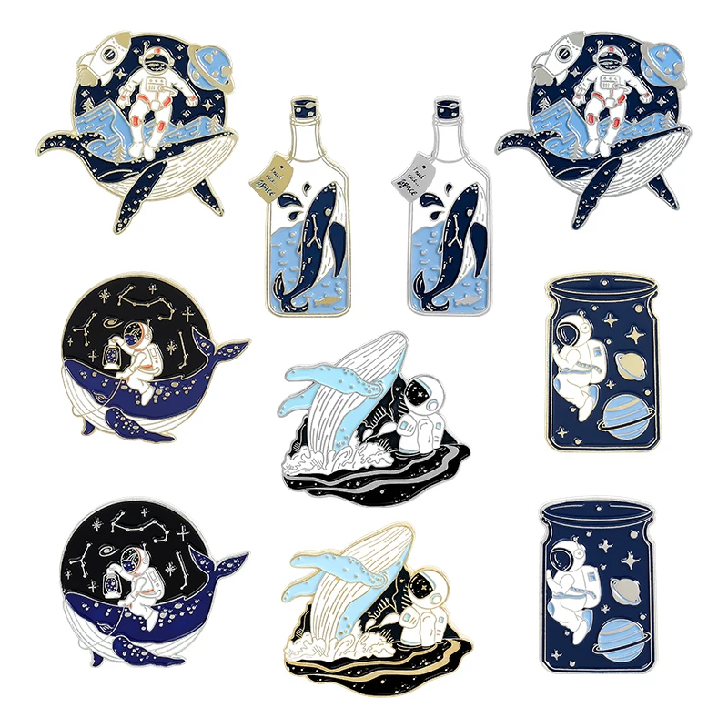 

Astronaut and Whale Enamel Pins Ocean Drifting Bottle Cartoon Brooches Bag Lapel Pin Badges Jewelry Gift for Friends Wholesale