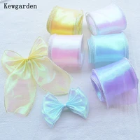 kewgarden wholesale 6cm sliver hemming organza ribbon handmade tape diy bow hair accessories packing riband 35 meters