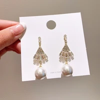 earrings long temperament korean earrings high end fan shaped pearl earrings 2020 new fashion elegant trend female earrings