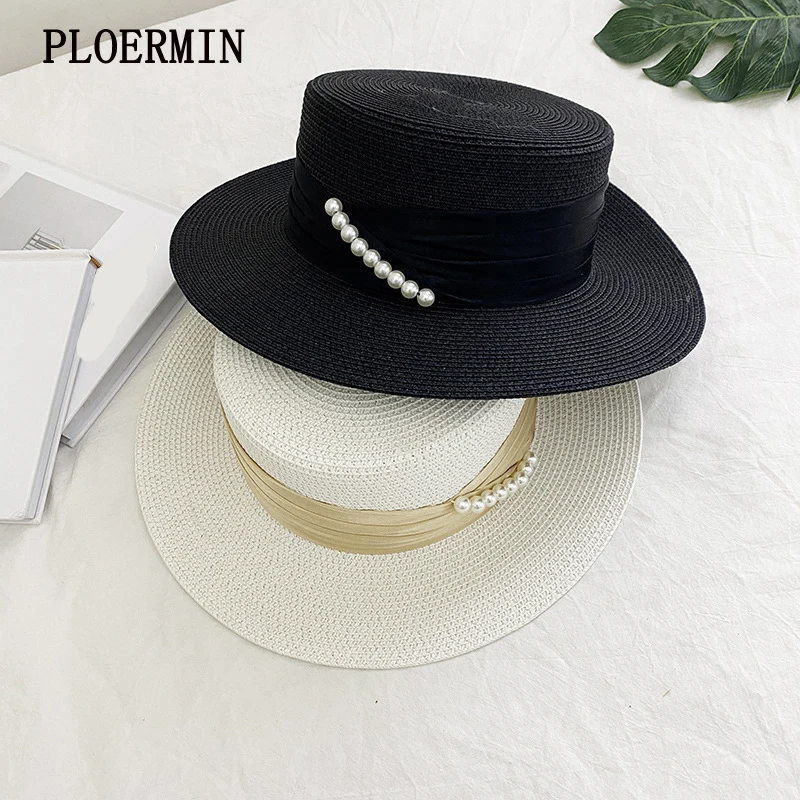 New Summer Straw Hat Women Big Wide Brim Beach Hat elegant Pearl Decoration Sun UV Protection Panama Hat Bone Chapeu Feminino
