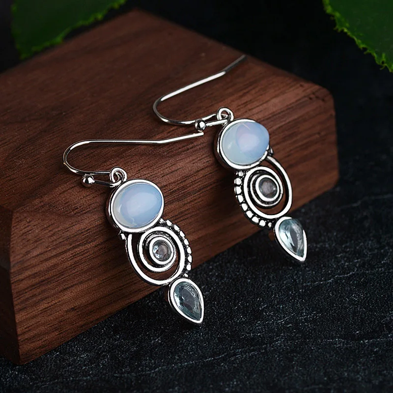 BLACK ANGEL Vintage 925 Sterling Silver Earrings Sky Blue Topaz Drop Dangle For Women Fine Jewelry Party Gift | Украшения и