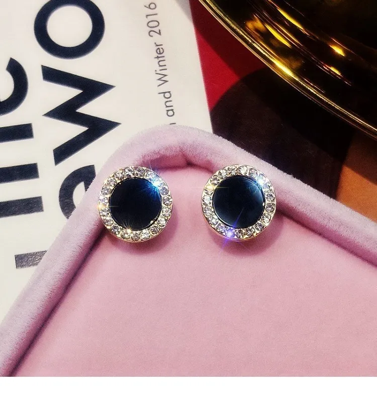Модные черные Кристальные серьги-гвоздики для женщин эффектные ювелирные