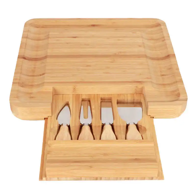 

Доска для резки бамбукового сыра, набор столовых приборов, Подарочный нож, сервировочный поднос для деревянной колбасы и мяса